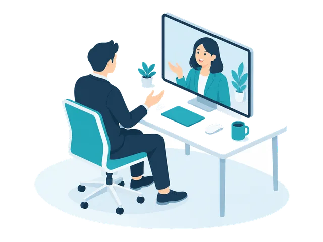 ビデオ会議で打ち合わせをする人のイラスト