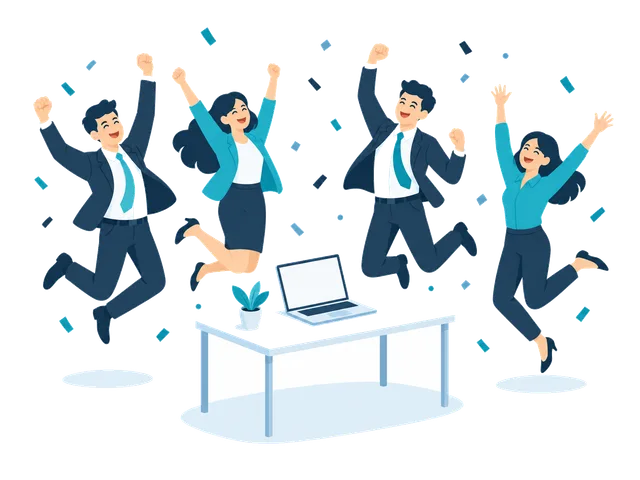 喜んで跳びはねる人たちのイラスト